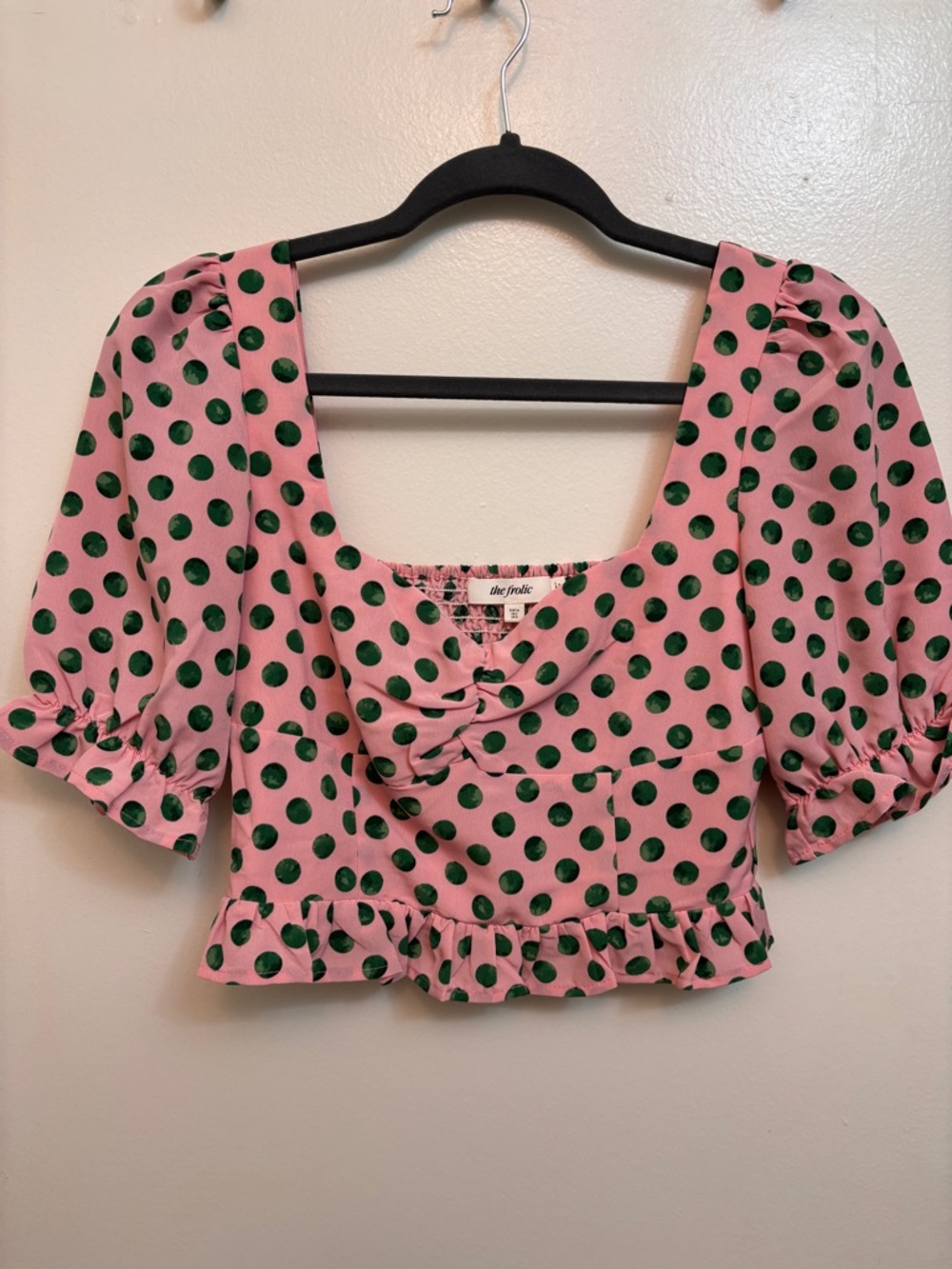 ASOS Pink Crop Top with Green Polka Dots